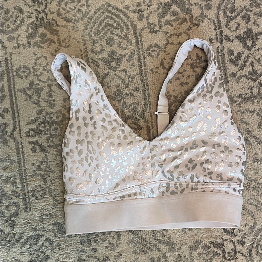 Fabletics Cream Leopard Sports Bra